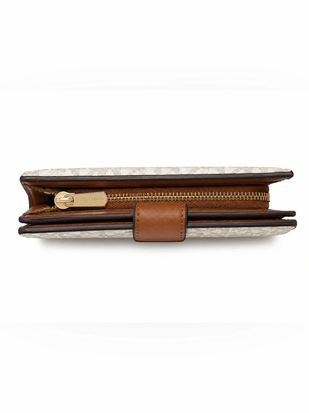 Michael Kors Beige Signature Logo Wallet with Brown Trim